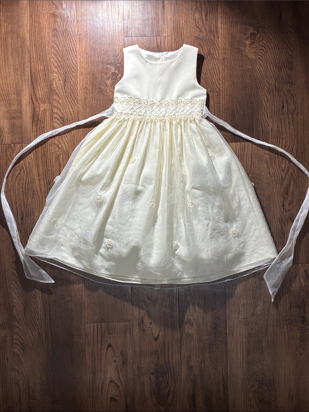 Cinderella Flower Girl Wedding Dress Cream Floral Lace Waist Party Dress